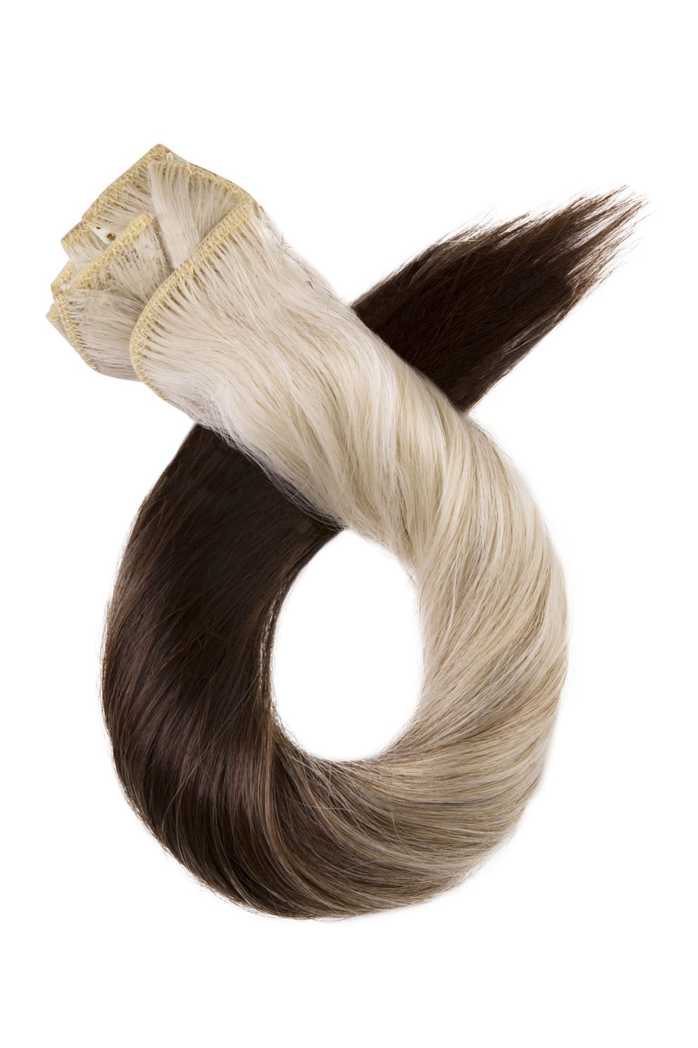Clip-in vlasy ombré #M8/60 — prechod z platinovej blond do tmavej zlatohnedej