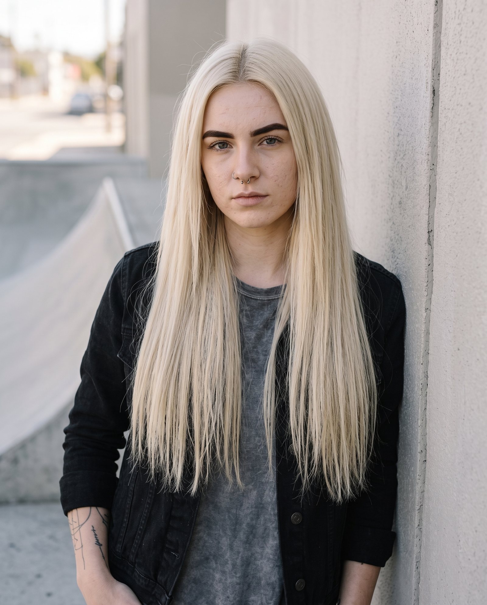 Clip-in vlasy platinové blond – #60 Platinová blond na modelke – pohľad spredu (ilustračná fotografia)